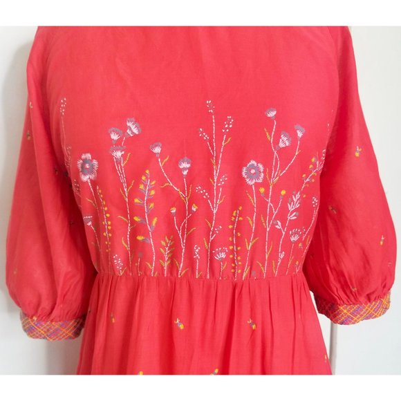 Vintage Womens Prairie Dress Boho Bohemian Empire Waist Floral Summer Red M/L - Picture 7 of 7